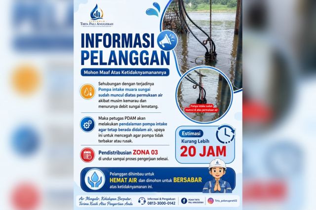 Kemarau Bikin Sungai Lematang Dangkal, PDAM Tirta PALI Hentikan Layanan Sementara